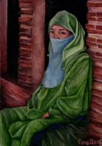 Femme-Marocaine-Marrakech-Huile-sur-bois-11-16cm-2005
