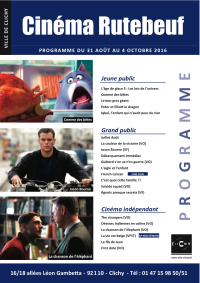Programme 2 du cinéma Rutebeuf de Clichy septembre 2016